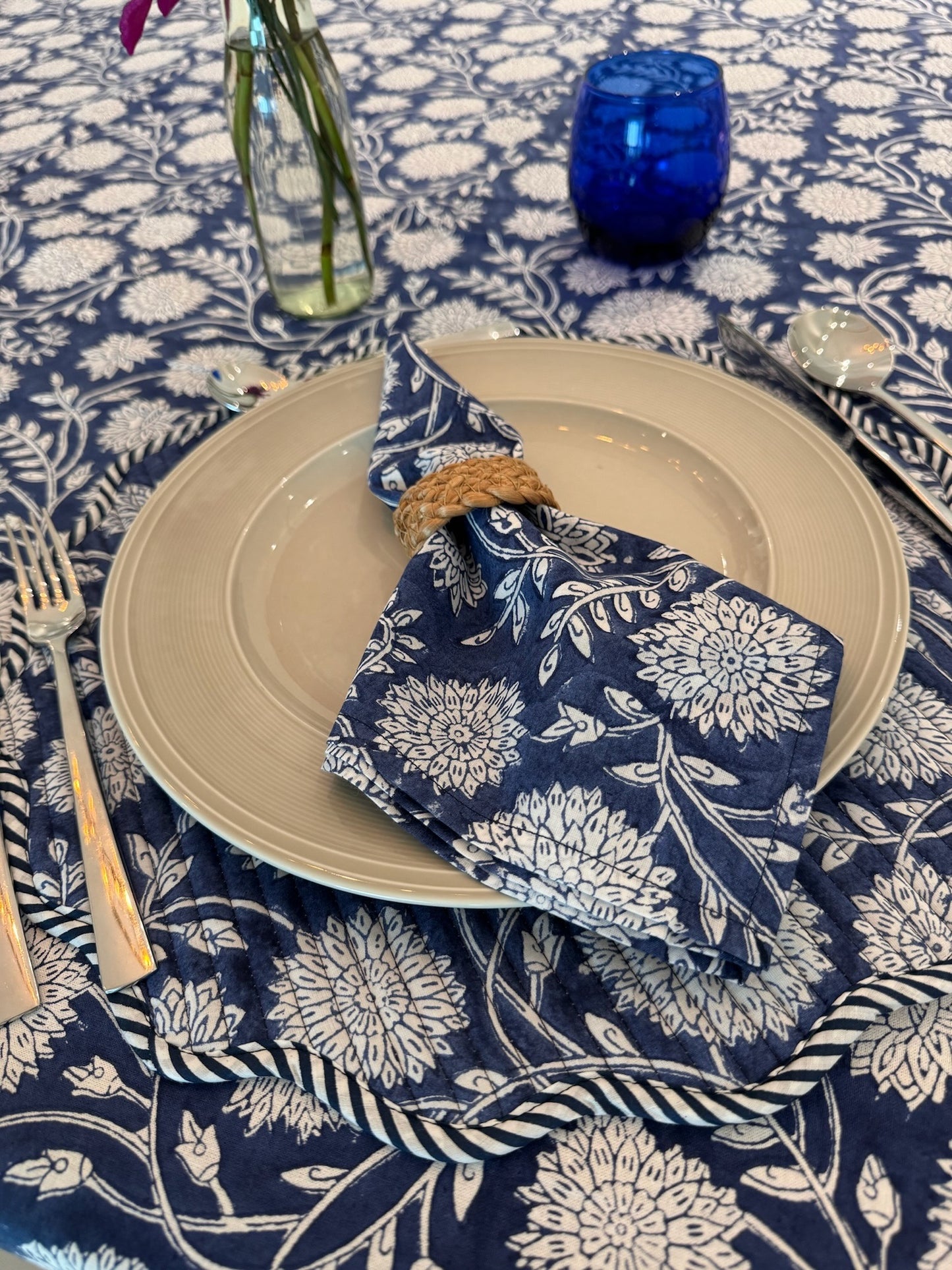 Blue Tablecloth and Napkin