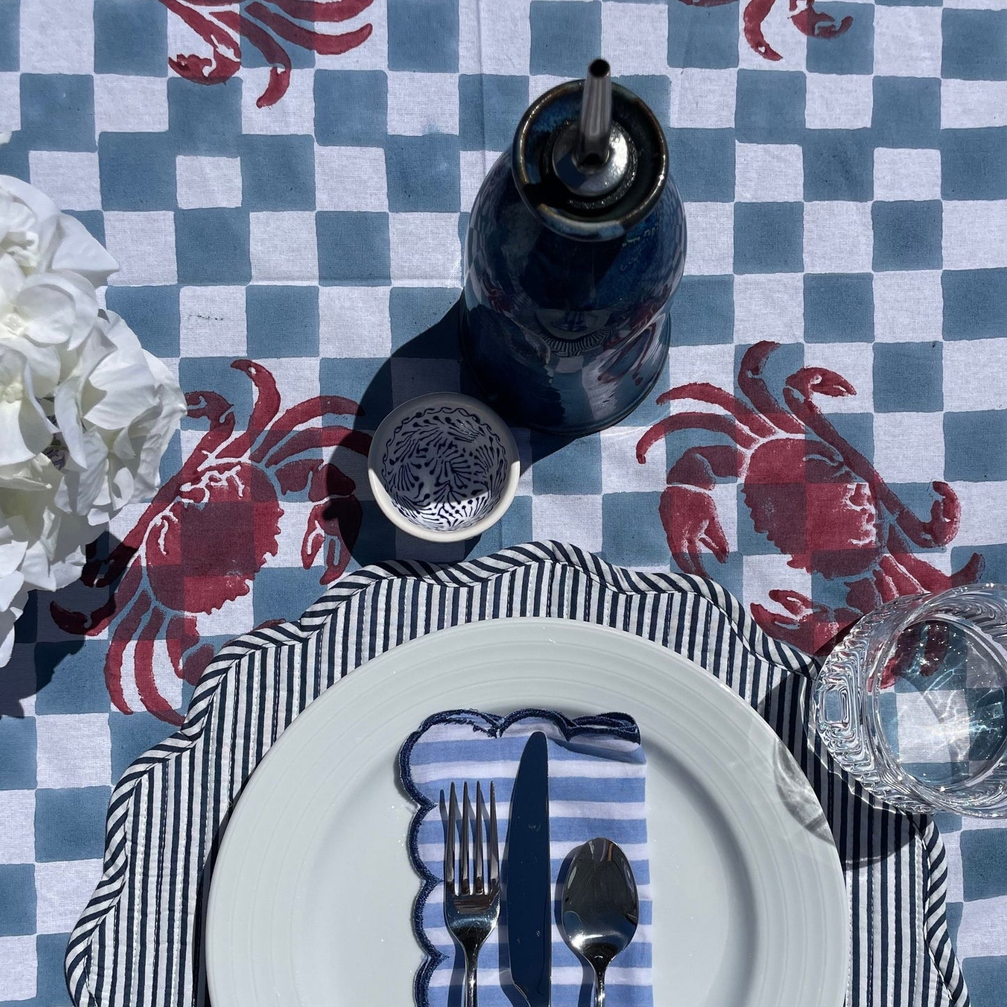 Dungeness Tablecloth - Red and Blue