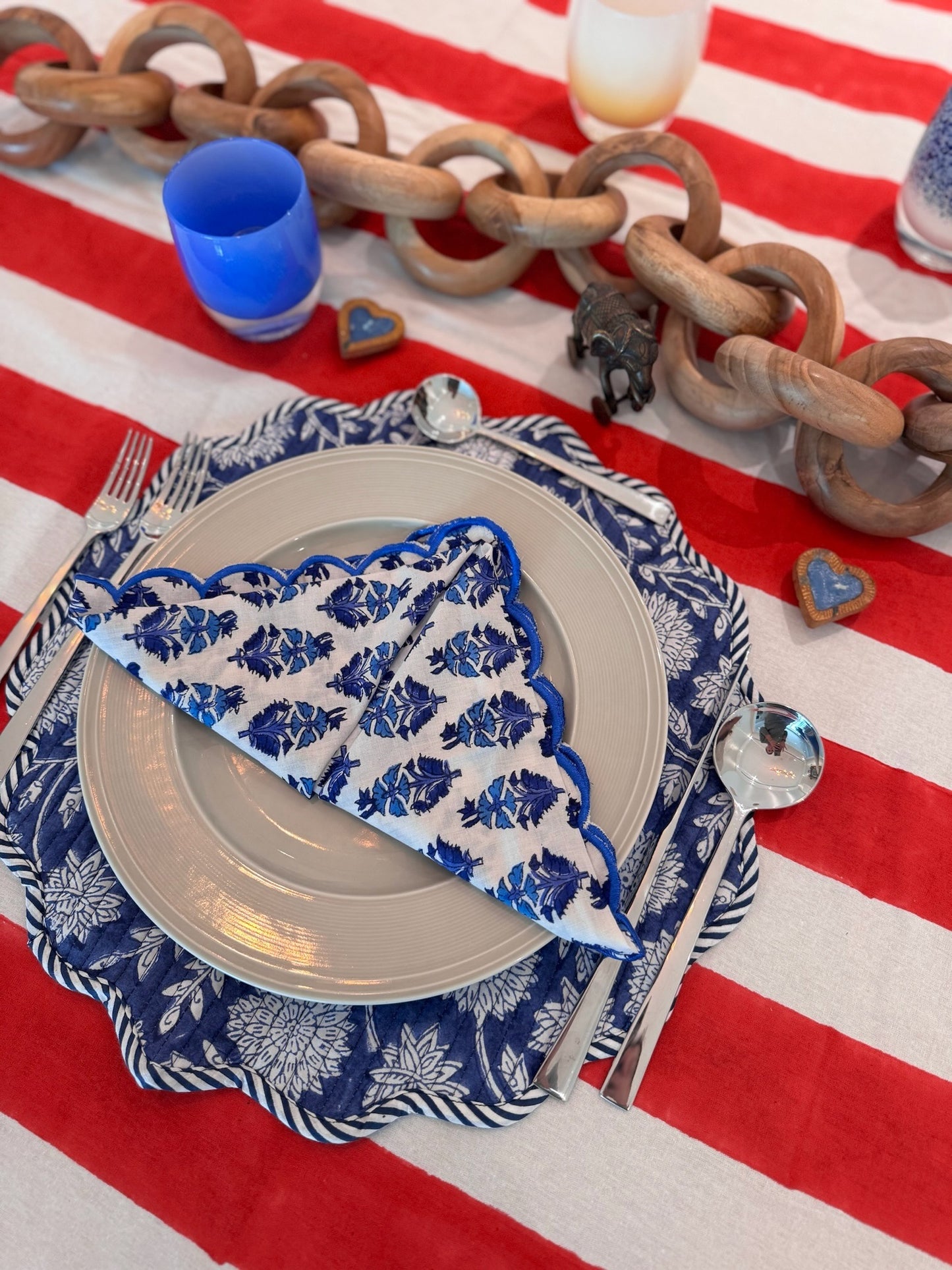 Red Striped Ruffle Tablecloth