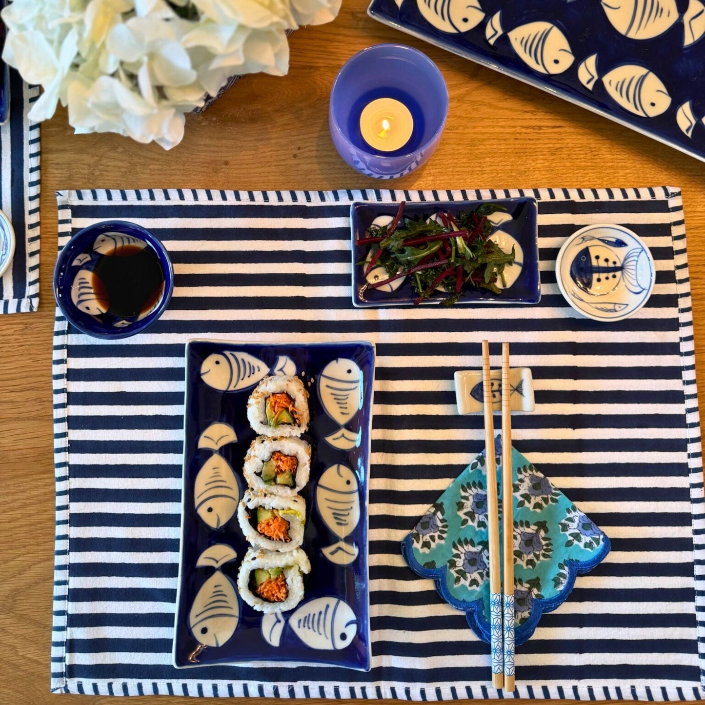 Stripe Reversible Placemats Blue - Set of 4