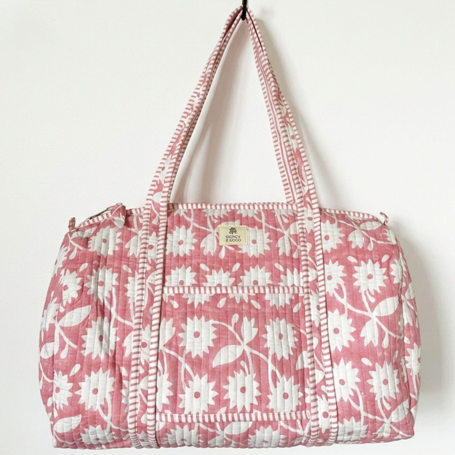 Pink Daisy Chain Quilted Weekender Duffel
