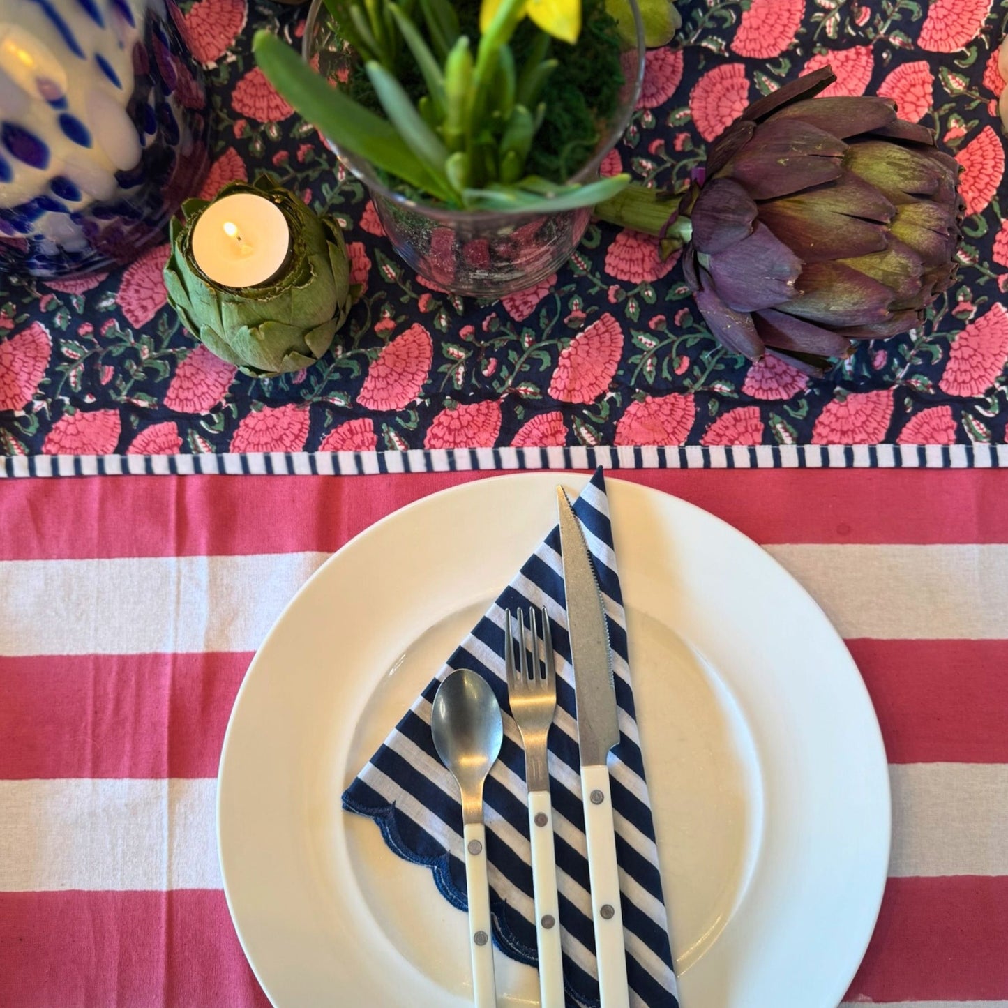 Pink Striped Tablecloth