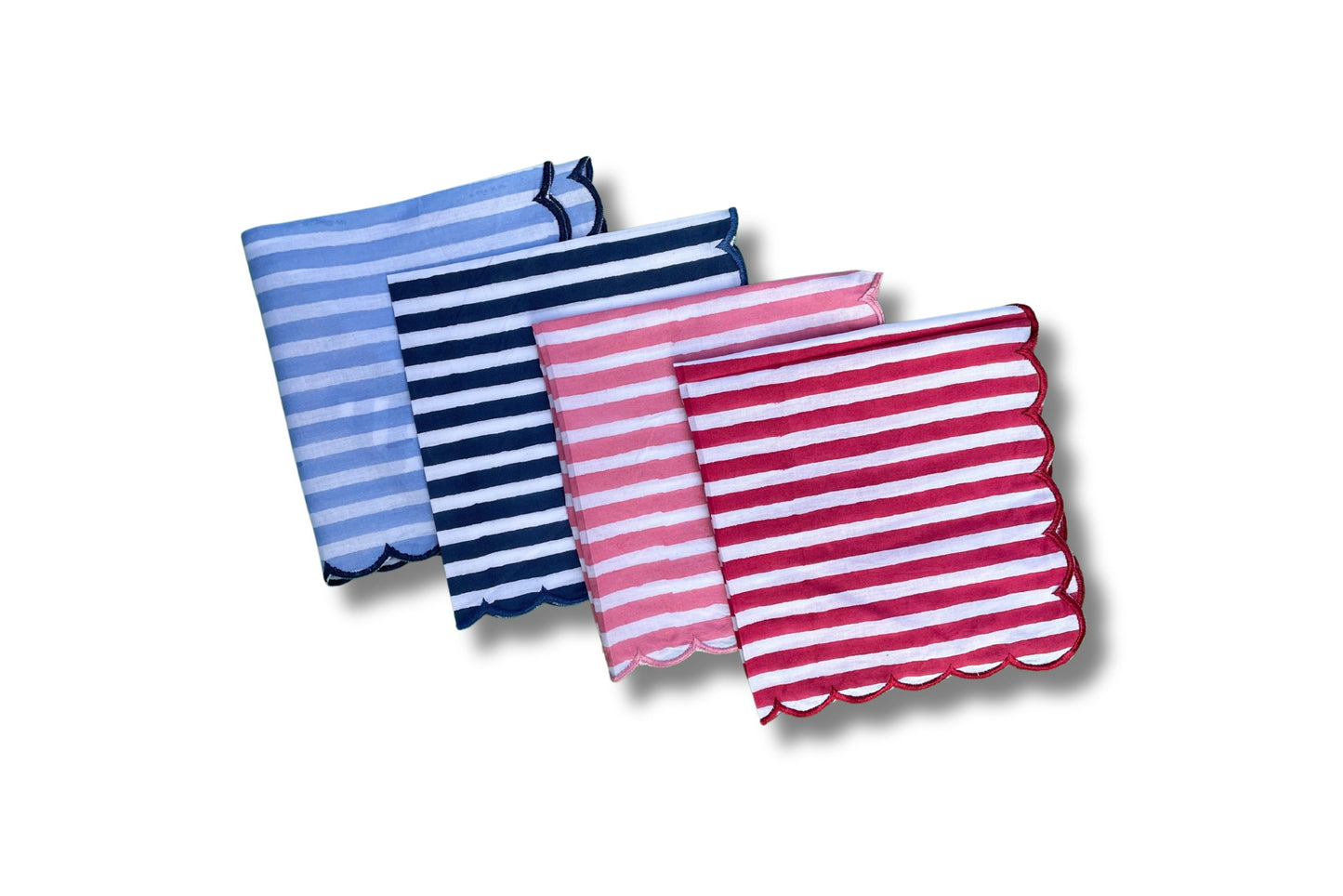 Stripe Embroidered Napkin Red - Set of 4