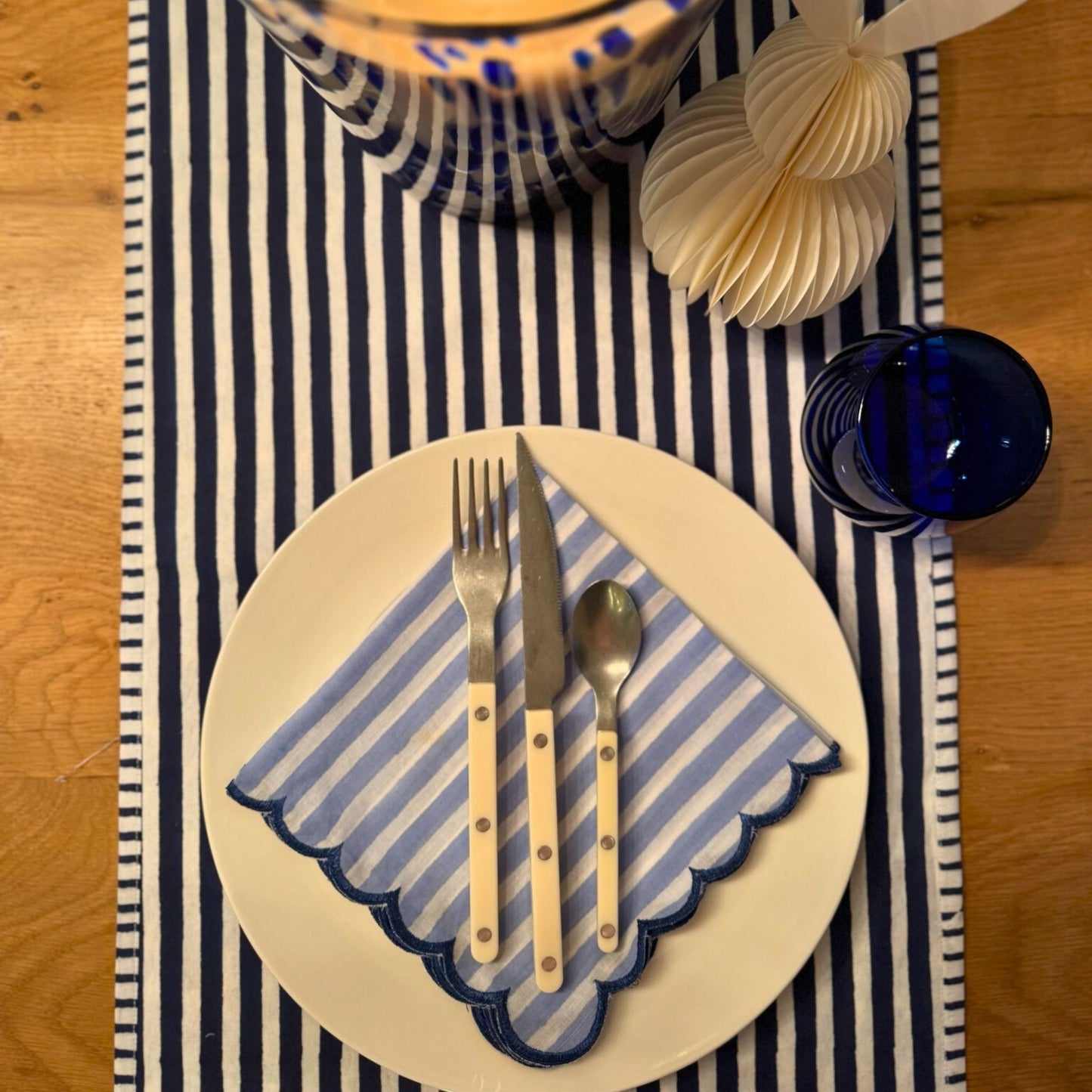 Stripe Embroidered Napkin Light Blue - Set of 4