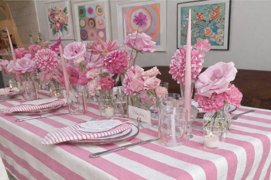 Pink themed party dinner brunch table