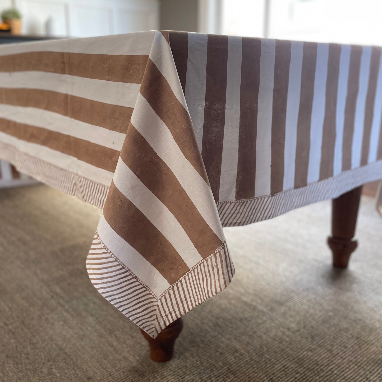 Tan Striped Tablecloth