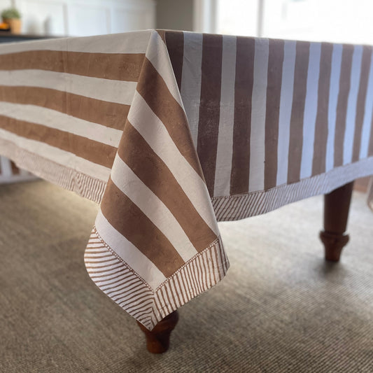 Tan Striped Tablecloth
