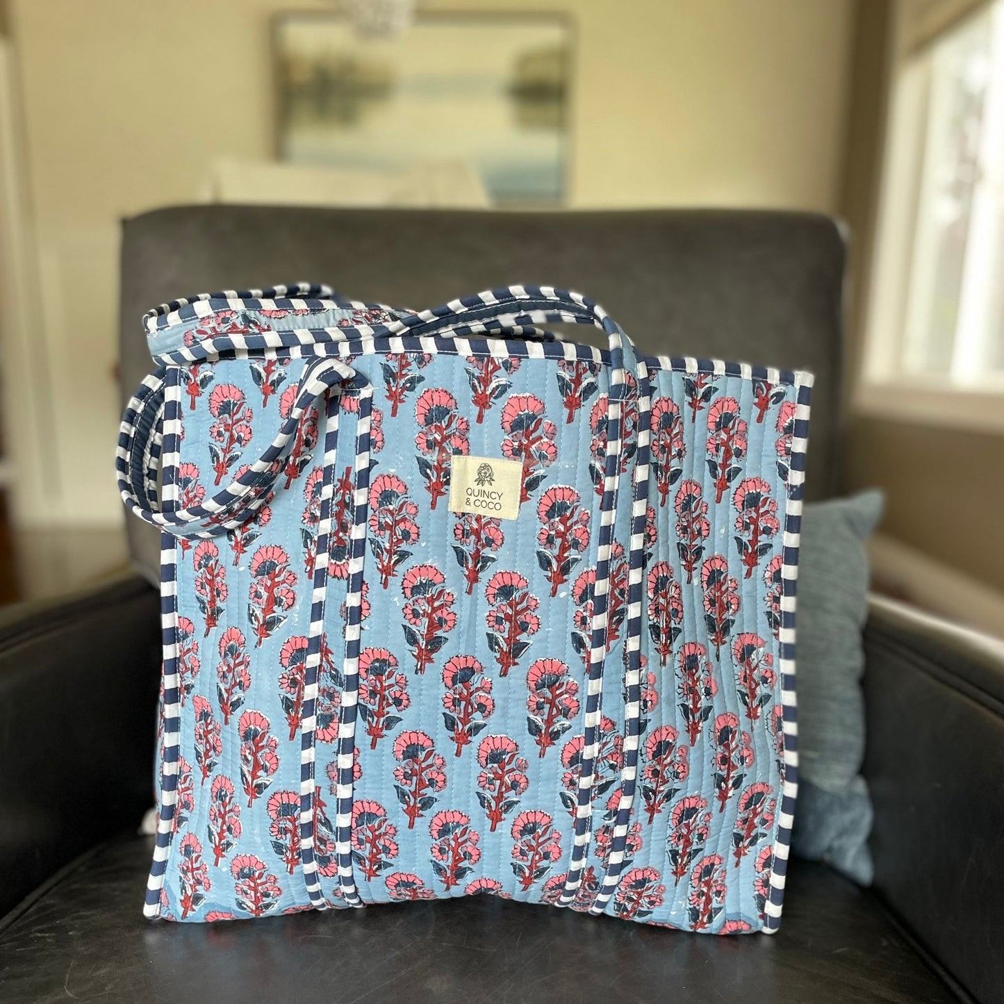 Heirloom Floral - Mist Blue - Market Tote