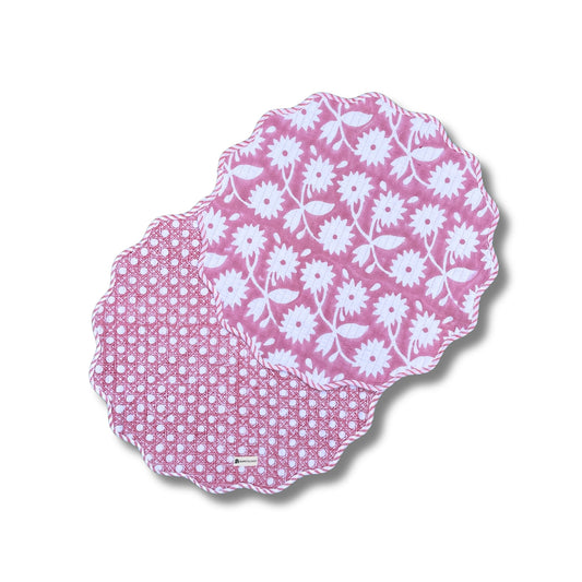 Pink Daisy & Cane Weave Round Placemats - Set of 4