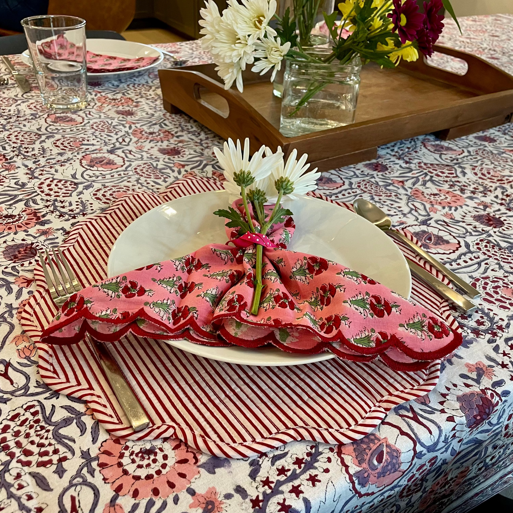 Blush red and pink cloth napkin