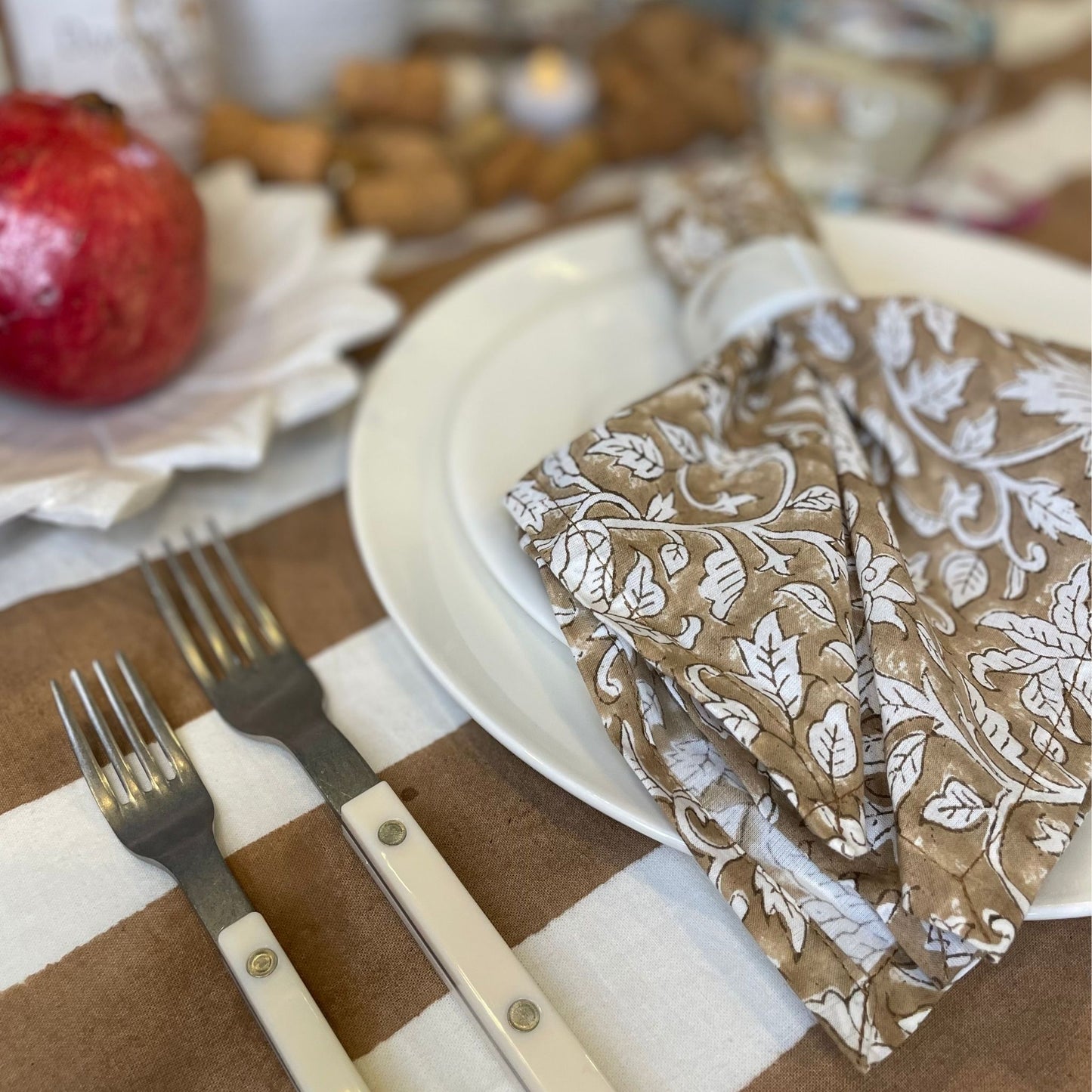 Tan Striped Tablecloth