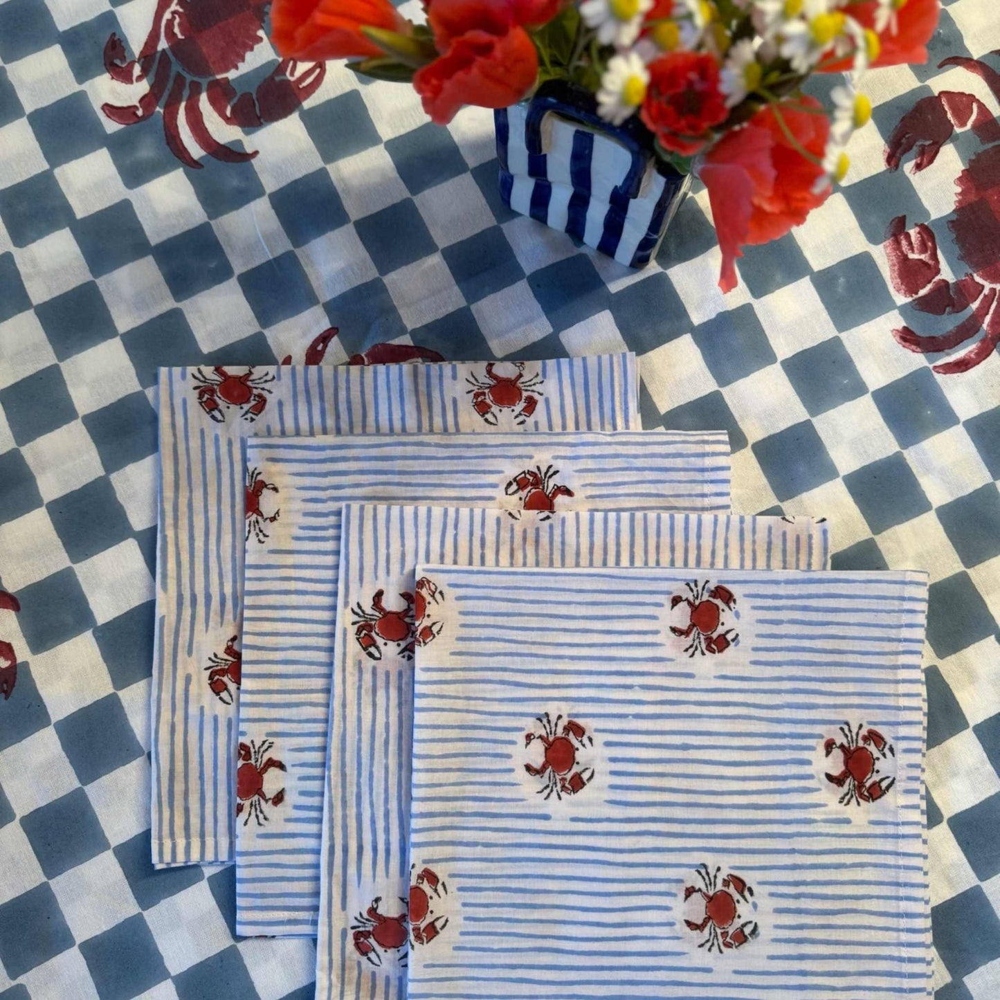 Crab Napkins - Red & Blue - Set of 4