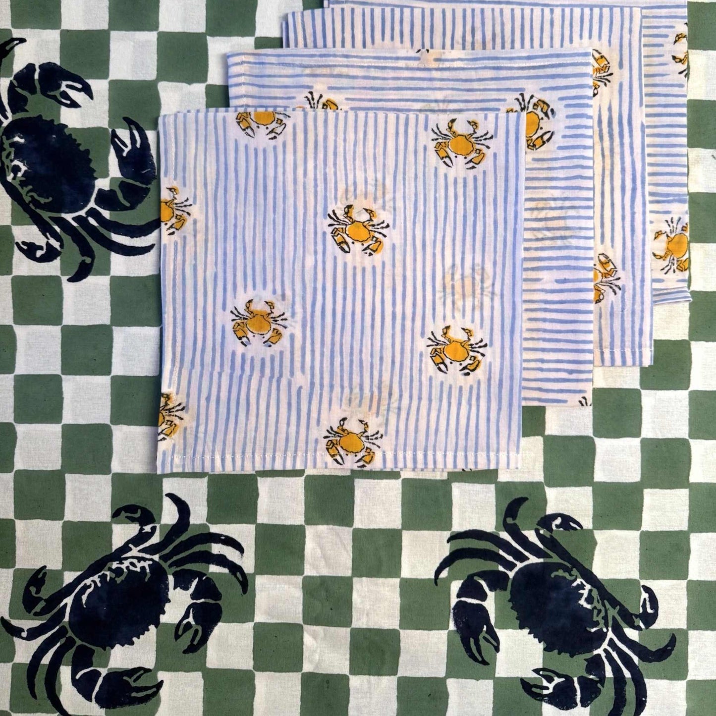 Crab Napkins - Yellow & Blue - Set of 4