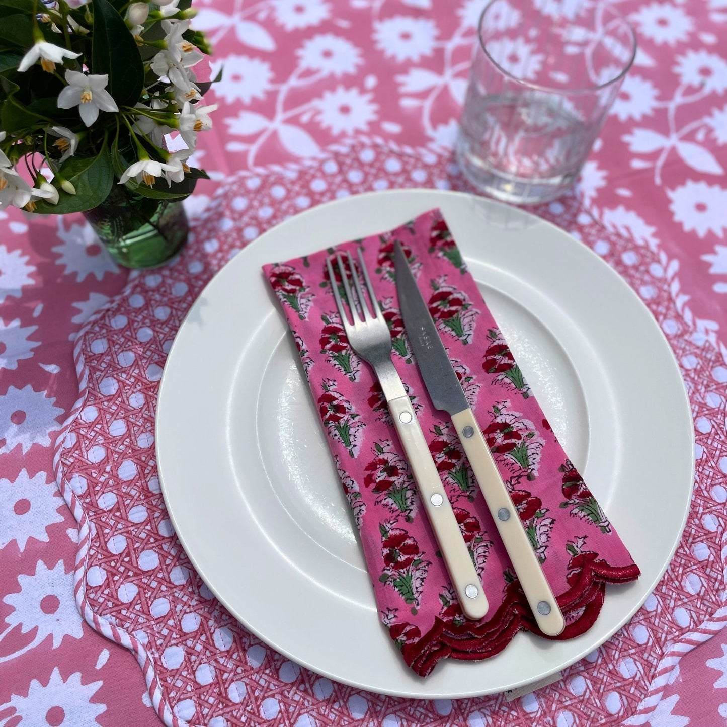 Pink Daisy & Cane Weave Round Placemats - Set of 4