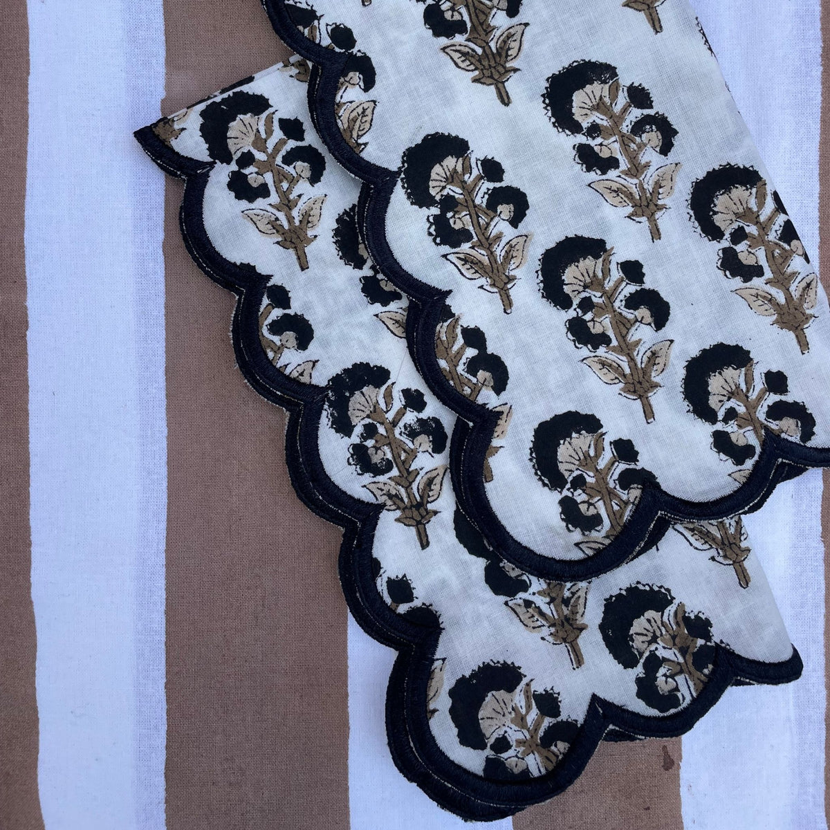 Heirloom Floral - Black & Tan - Napkin Set of 4