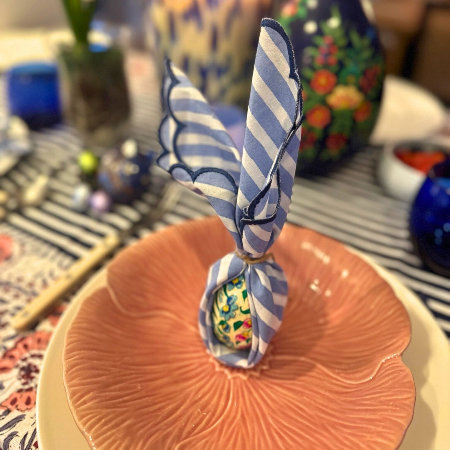 Stripe Embroidered Napkin Light Blue - Set of 4