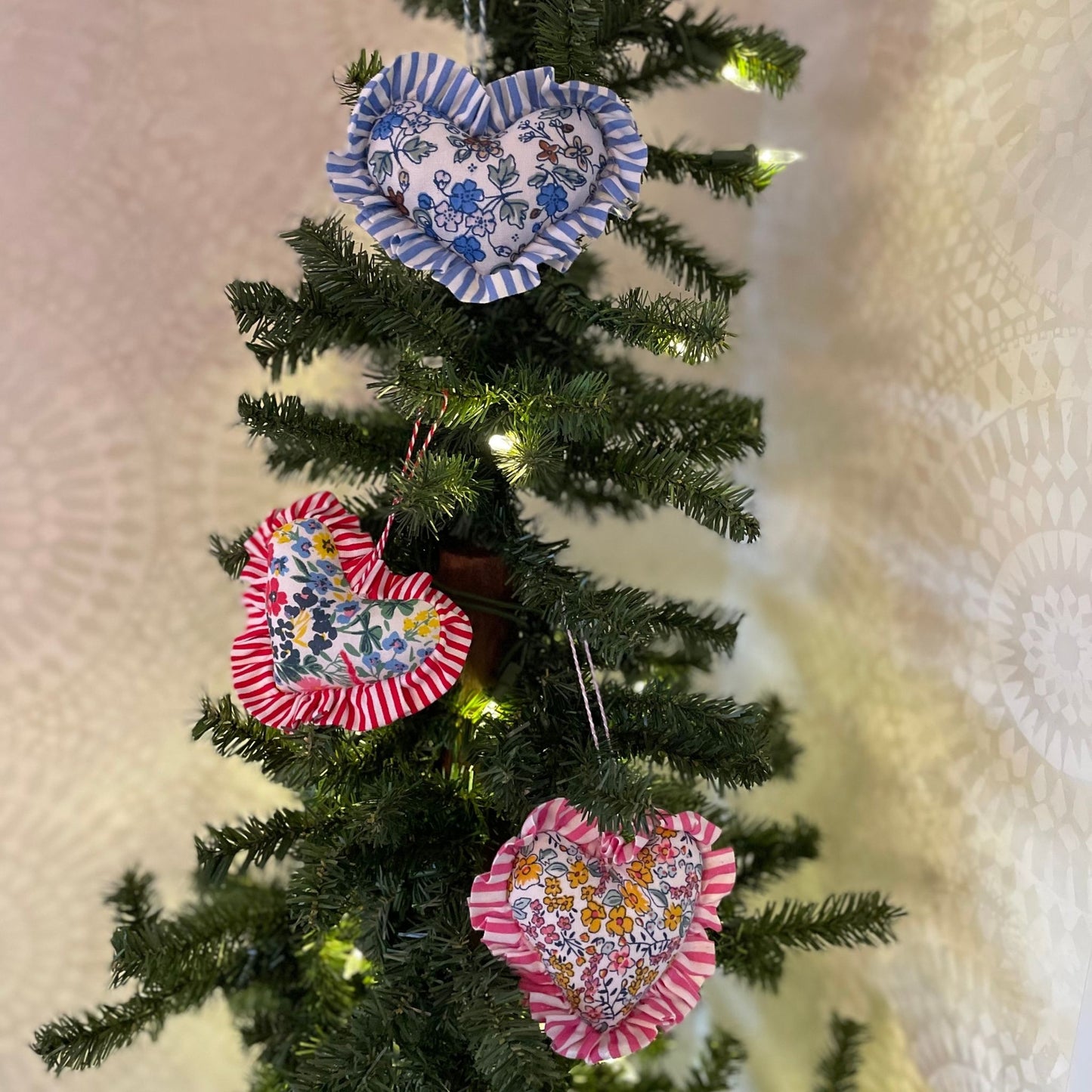 Ruffled Heart Ornaments - Set of 3