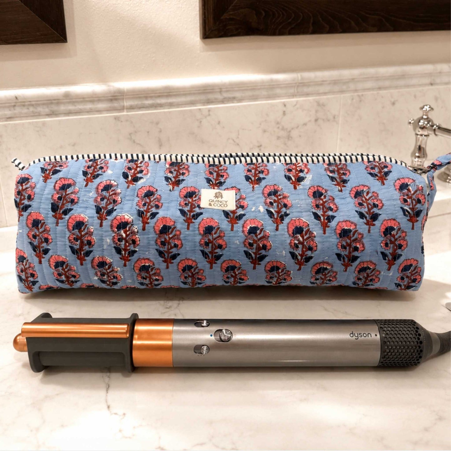 Heirloom Floral - Mist Blue - Hair Tool Travel Bag