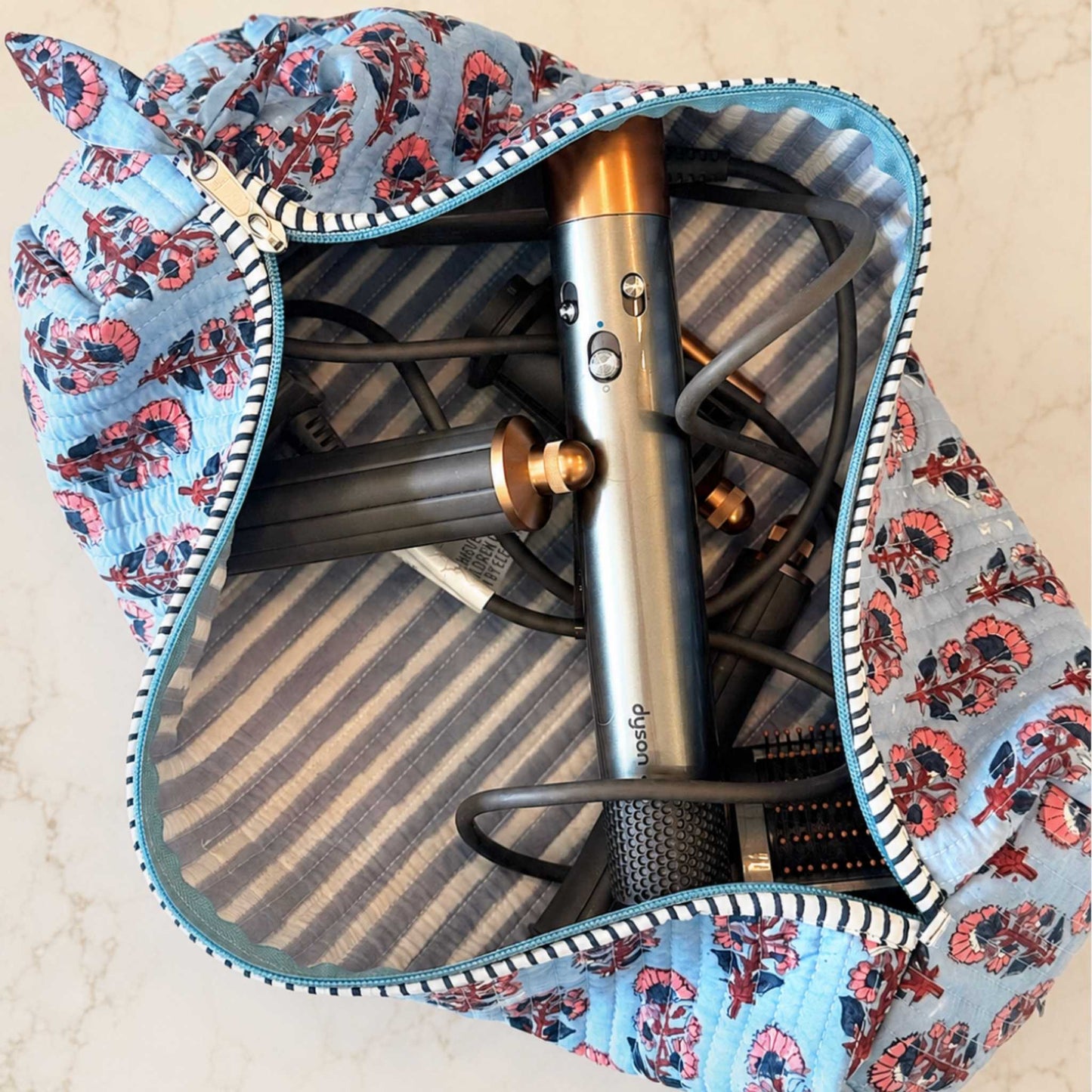 Heirloom Floral - Mist Blue - Hair Tool Travel Bag