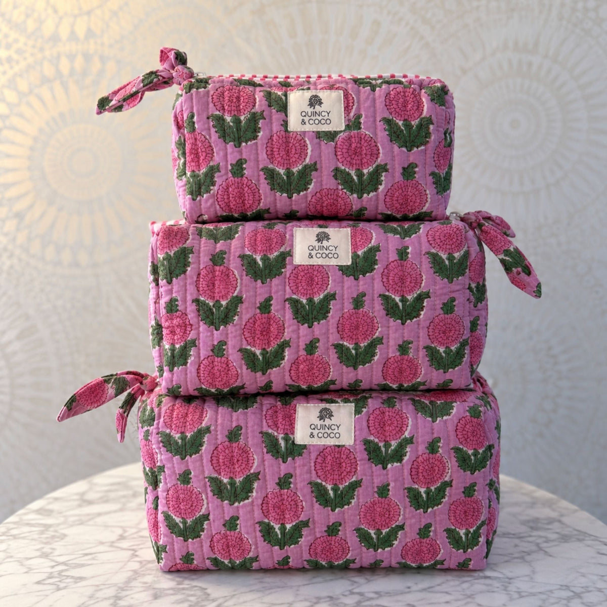 Hollyhock Quilted Makeup Bag
