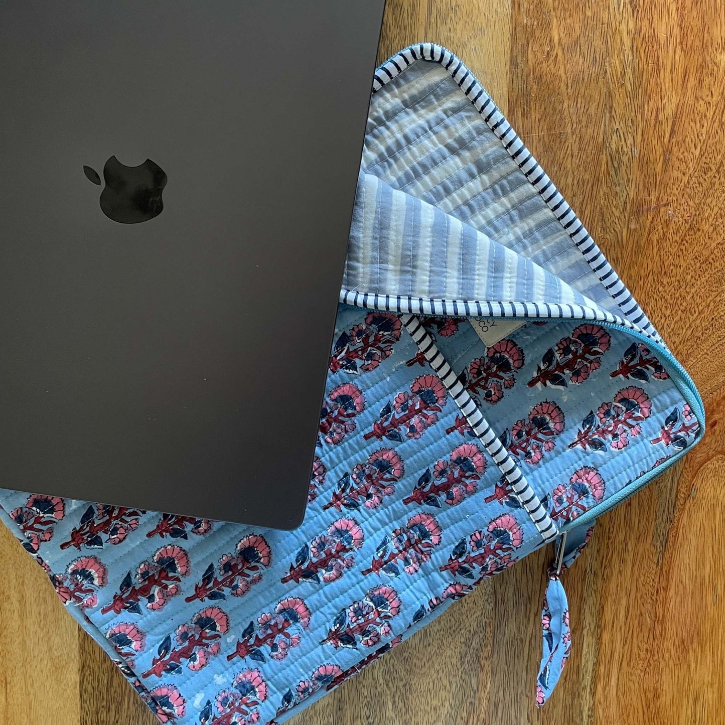 Light Blue Floral Quilted Laptop Sleeve