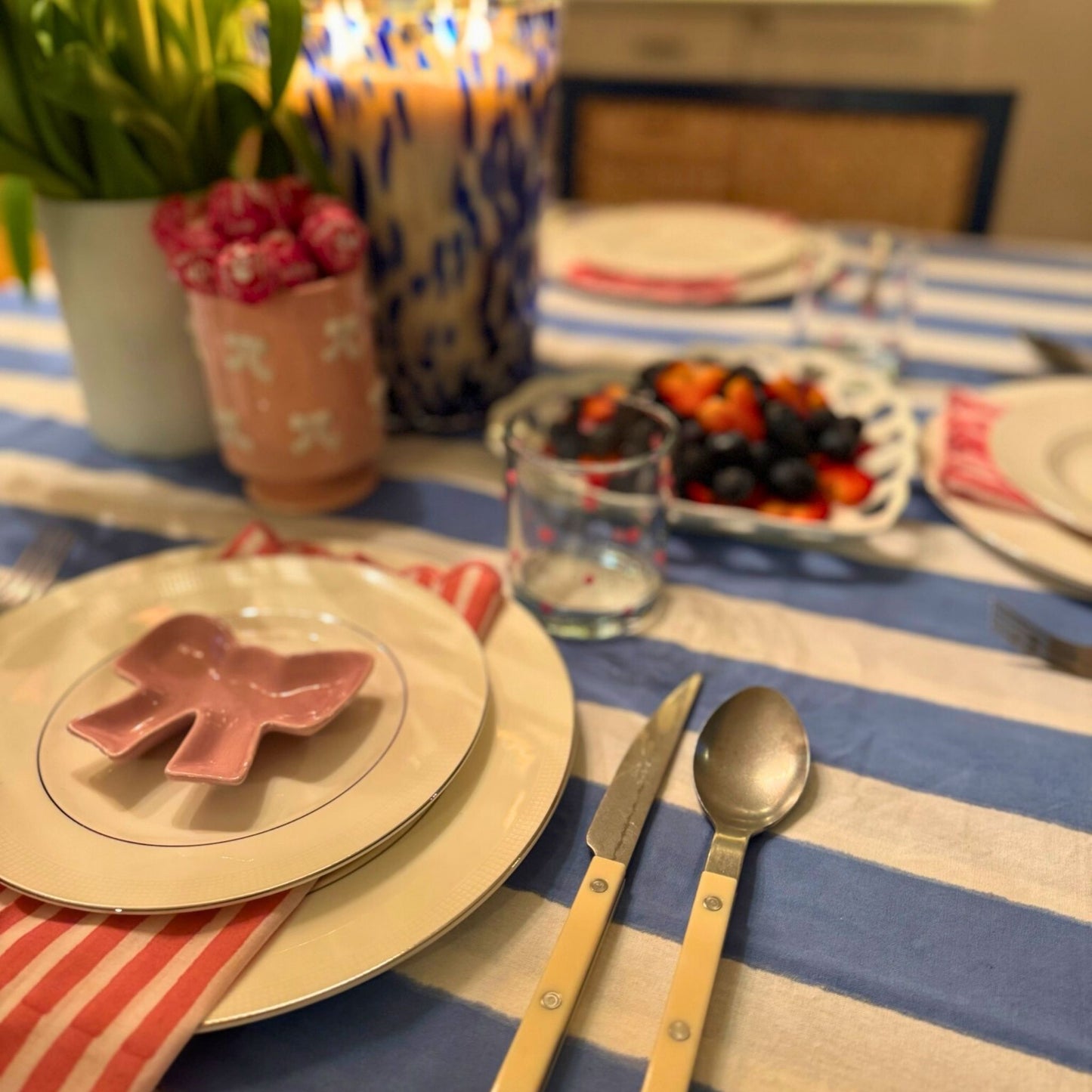 Blue Striped Tablecloth