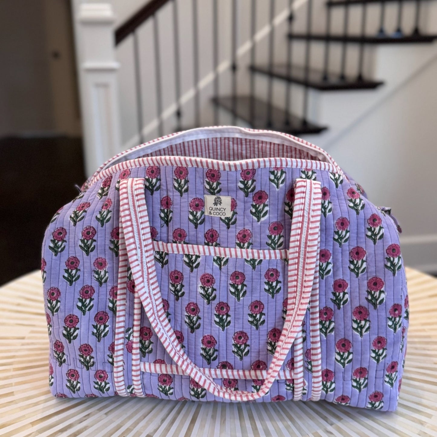 Lilac Quilted Weekender Duffel
