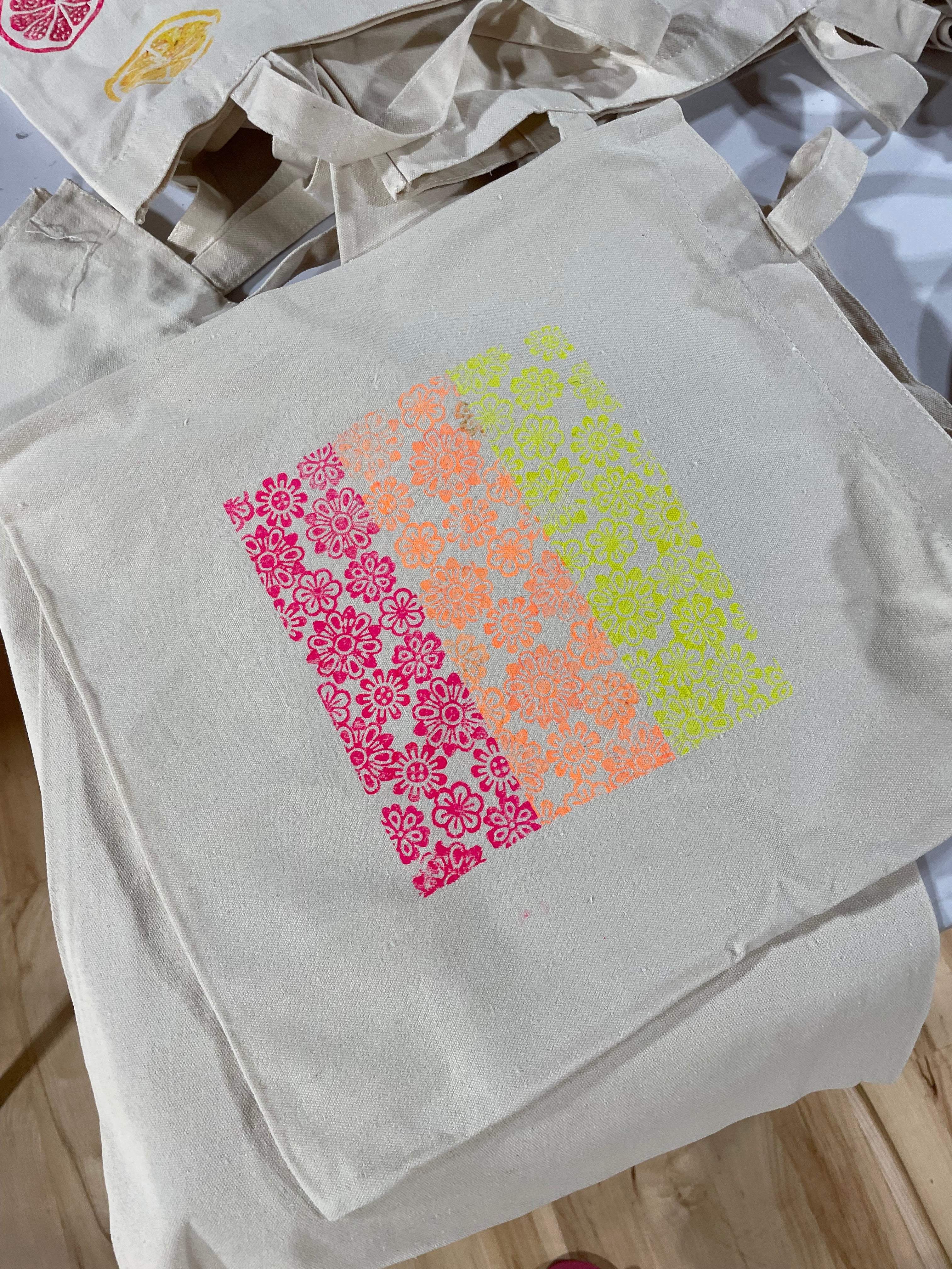 Ombre Flower Block Print Tote