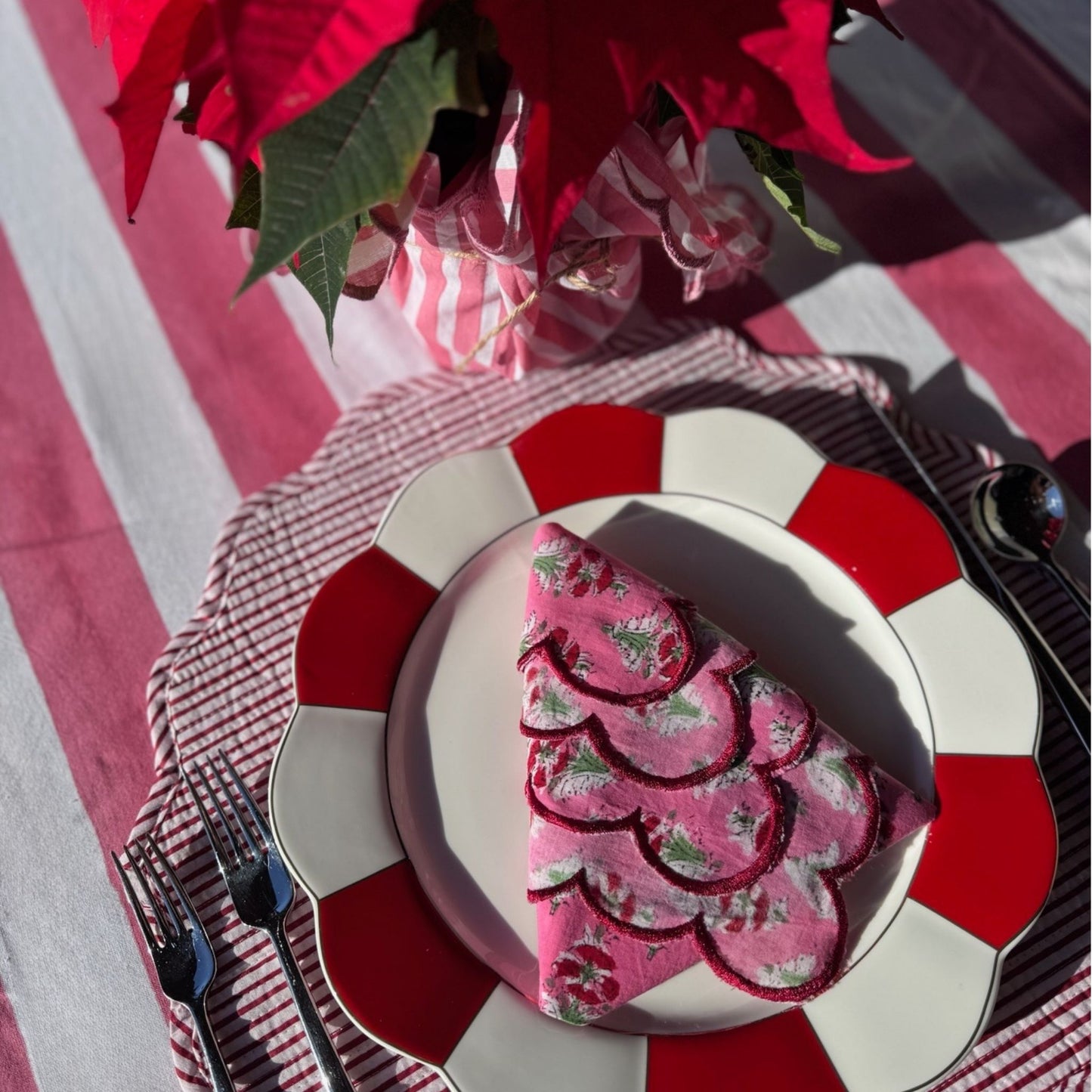 Pink Striped Tablecloth