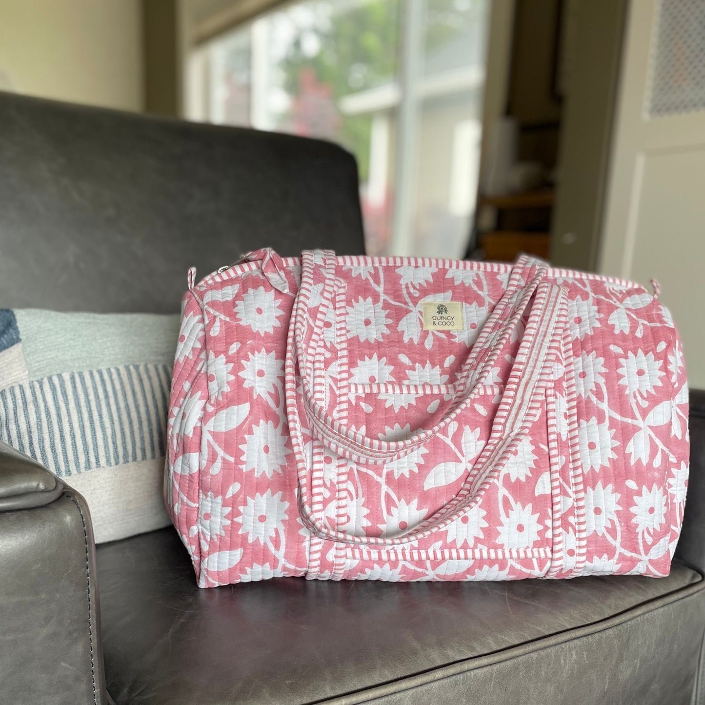 Pink Daisy Chain Quilted Weekender Duffel