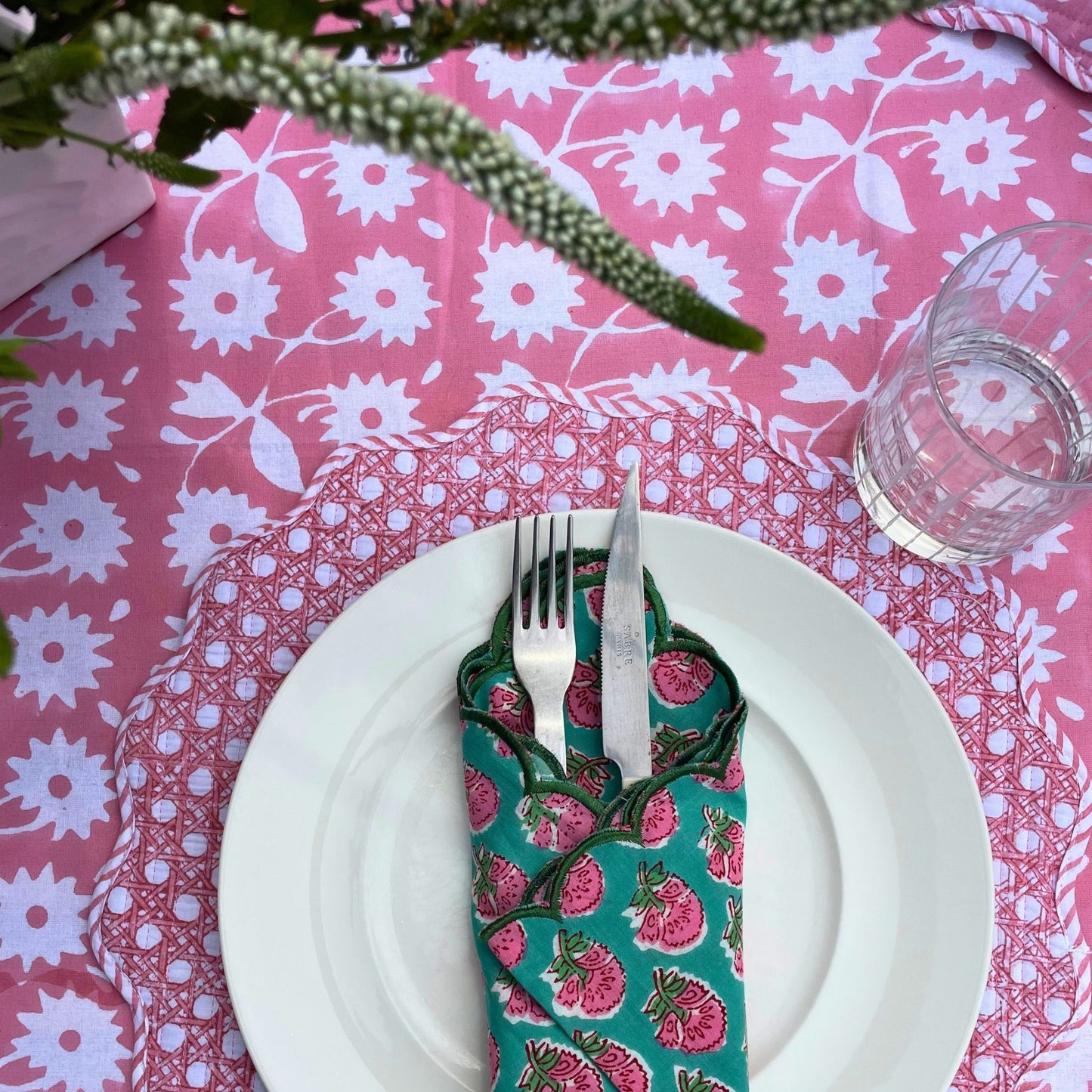 Pink Daisy & Cane Weave Round Placemats - Set of 4