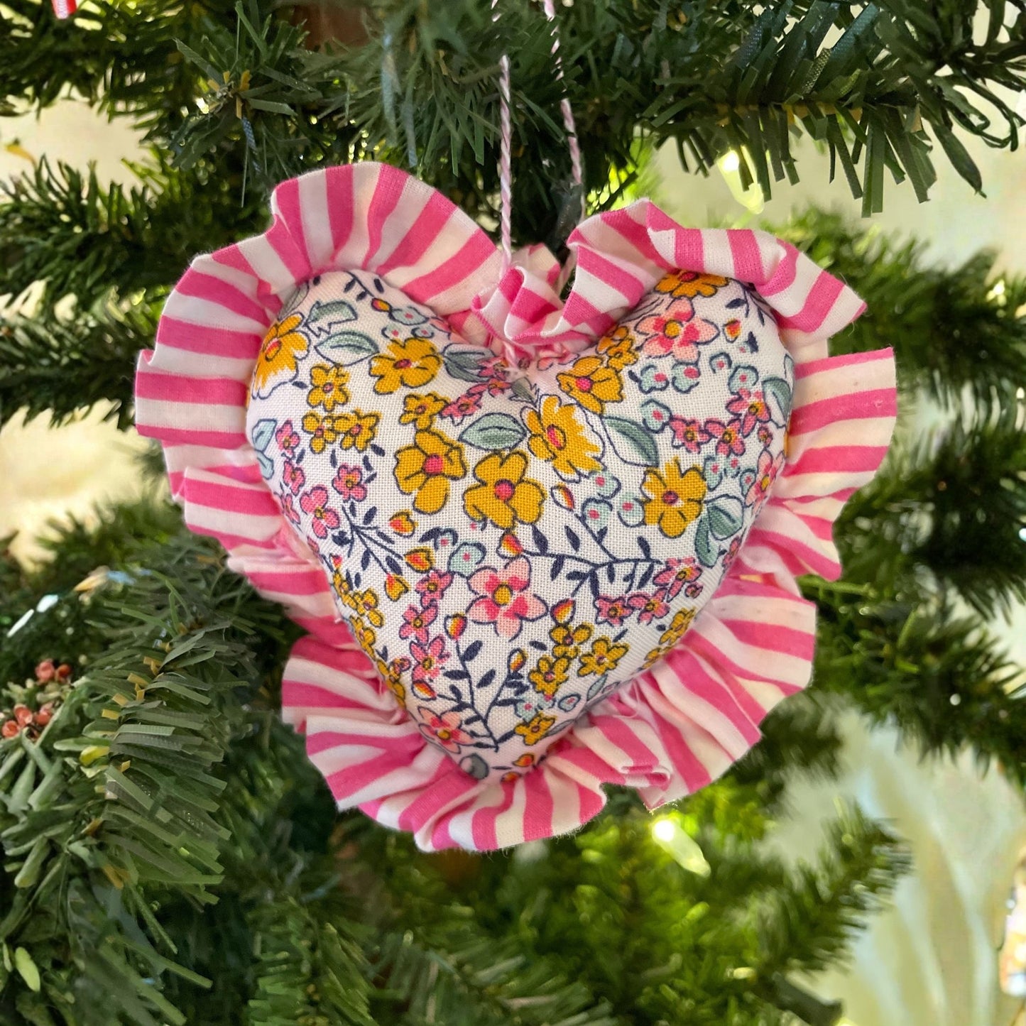 Ruffled Heart Ornaments - Set of 3