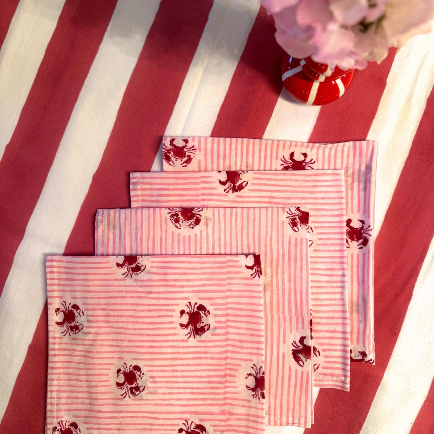 Crab Napkins - Red & Pink - Set of 4