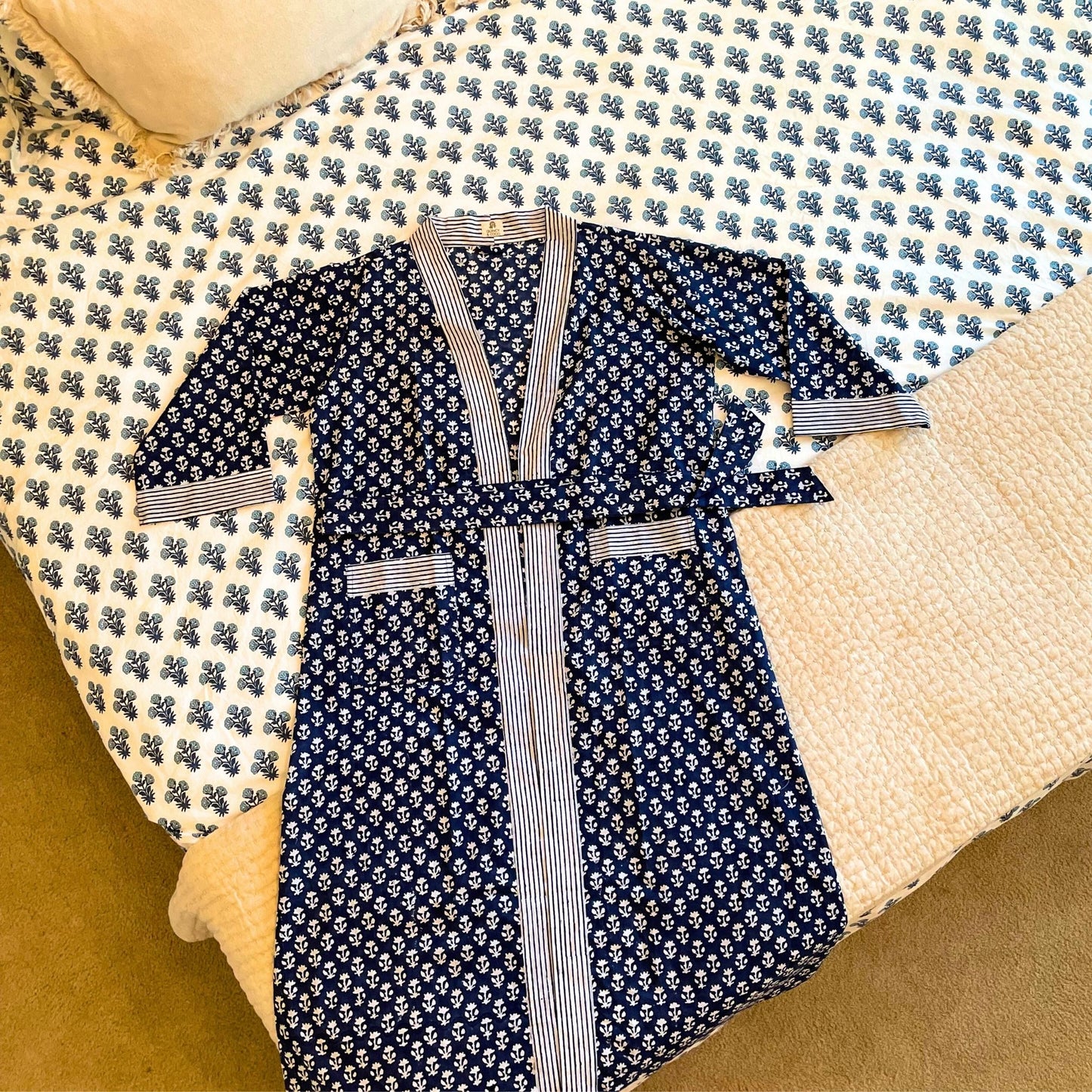 Block Printed Kimono Style Robe