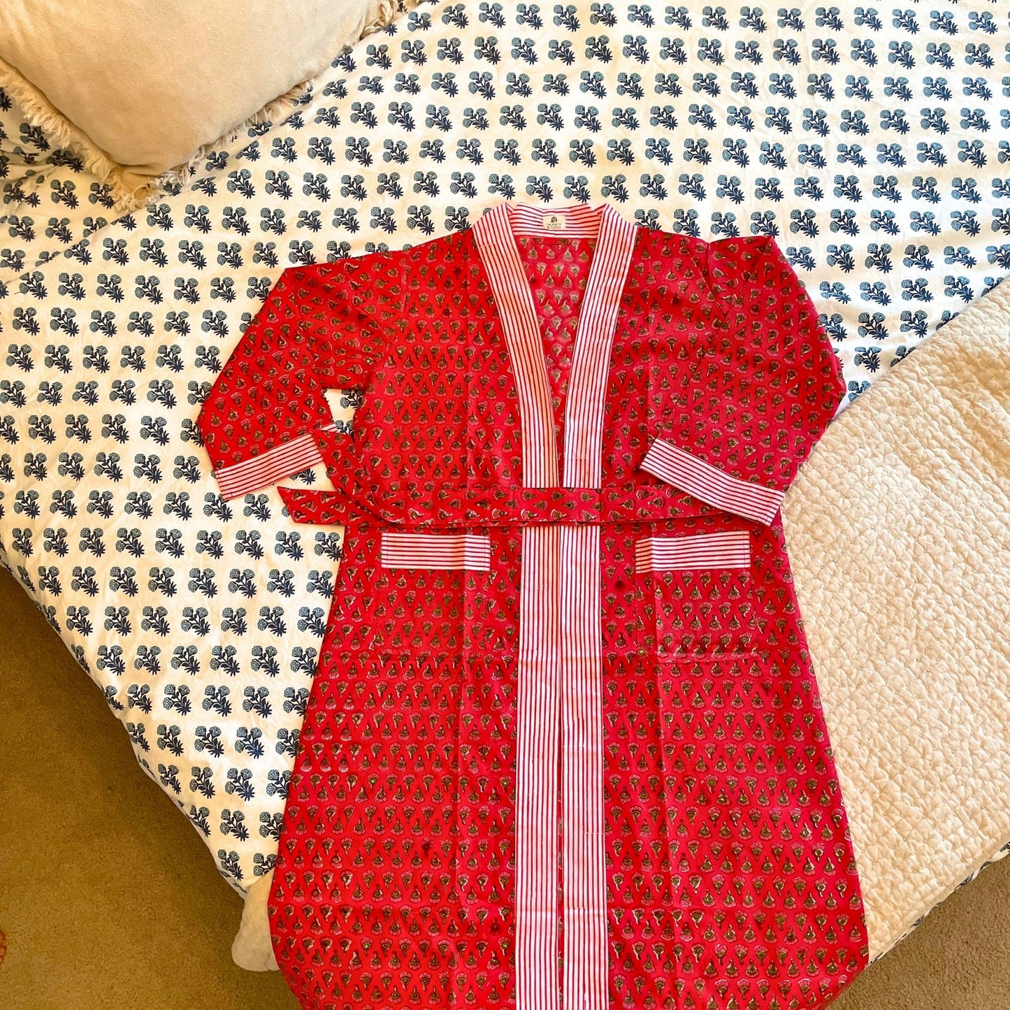 Block Printed Kimono Style Robe