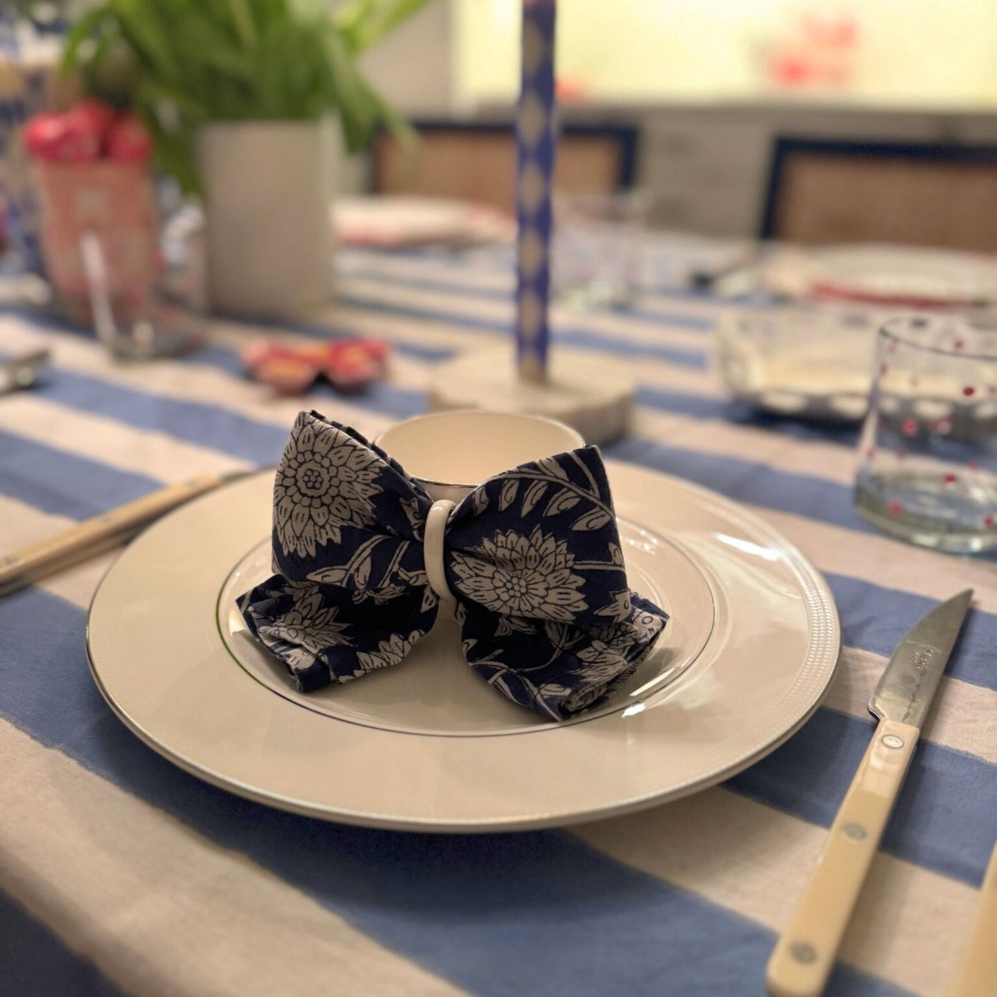 Blue Striped Tablecloth
