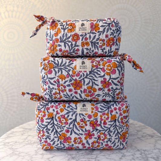 Sweet Orange Quilted Makeup Bag