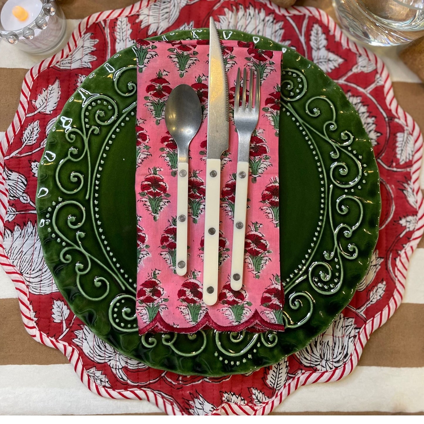 Tan Striped Tablecloth