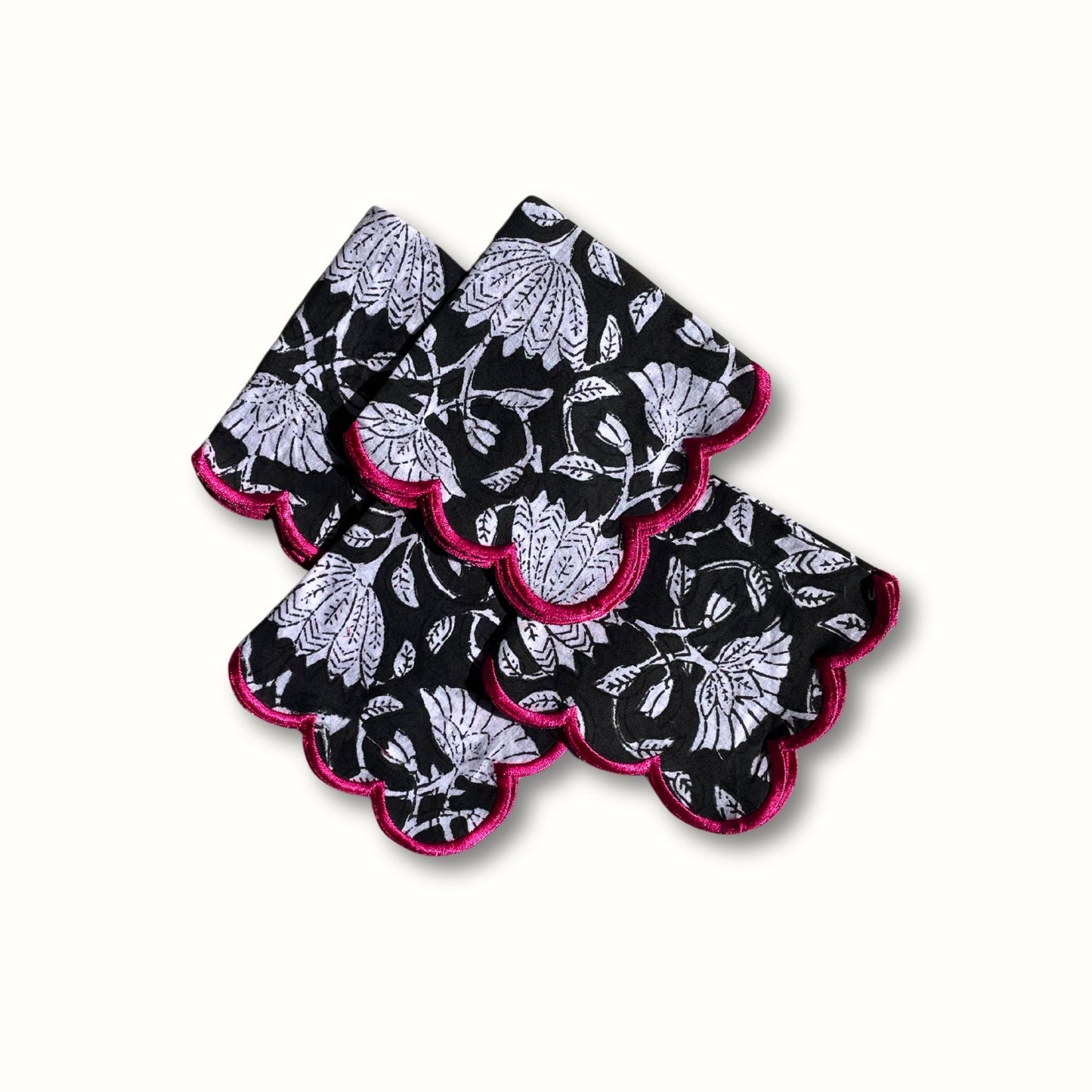 White Lotus Embroidered Cocktail Napkin - Set of 4