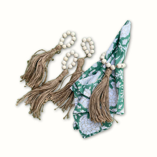 Wood Beaded Napkin Tassel - Set of 4