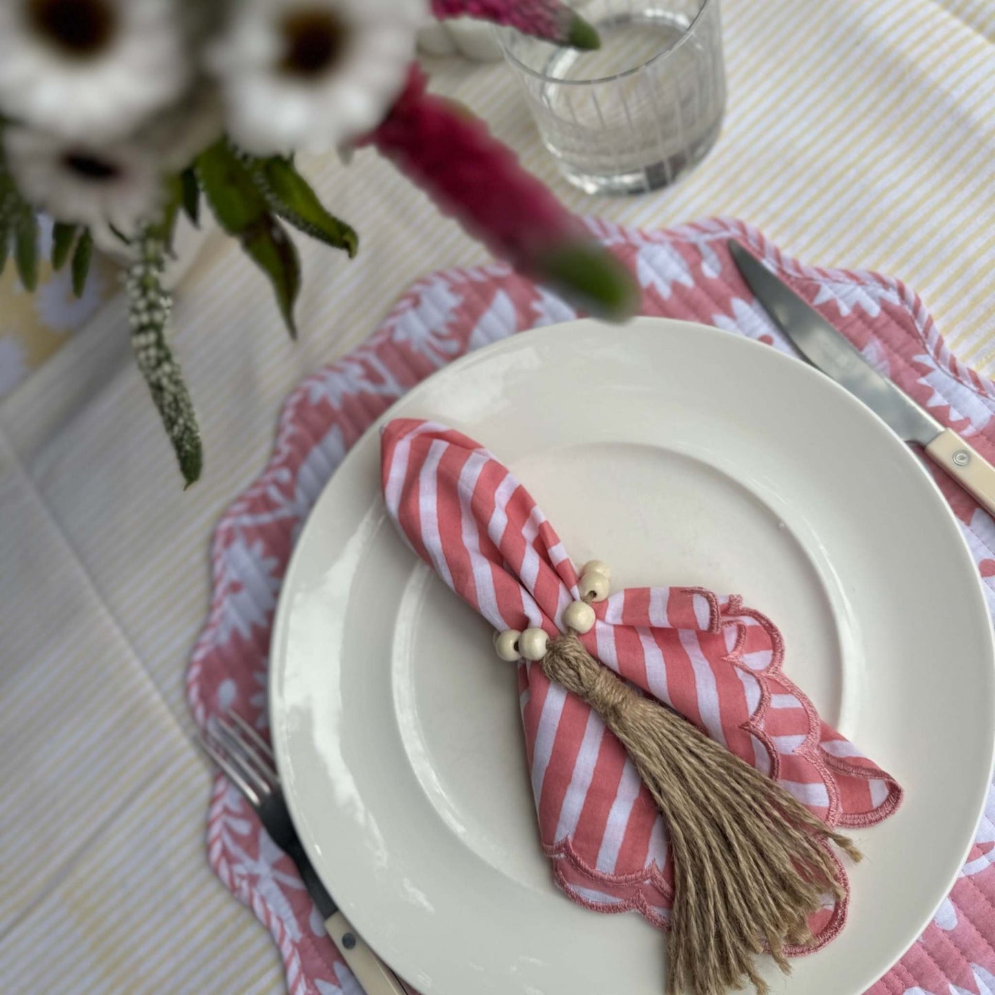 Pink Daisy & Cane Weave Round Placemats - Set of 4