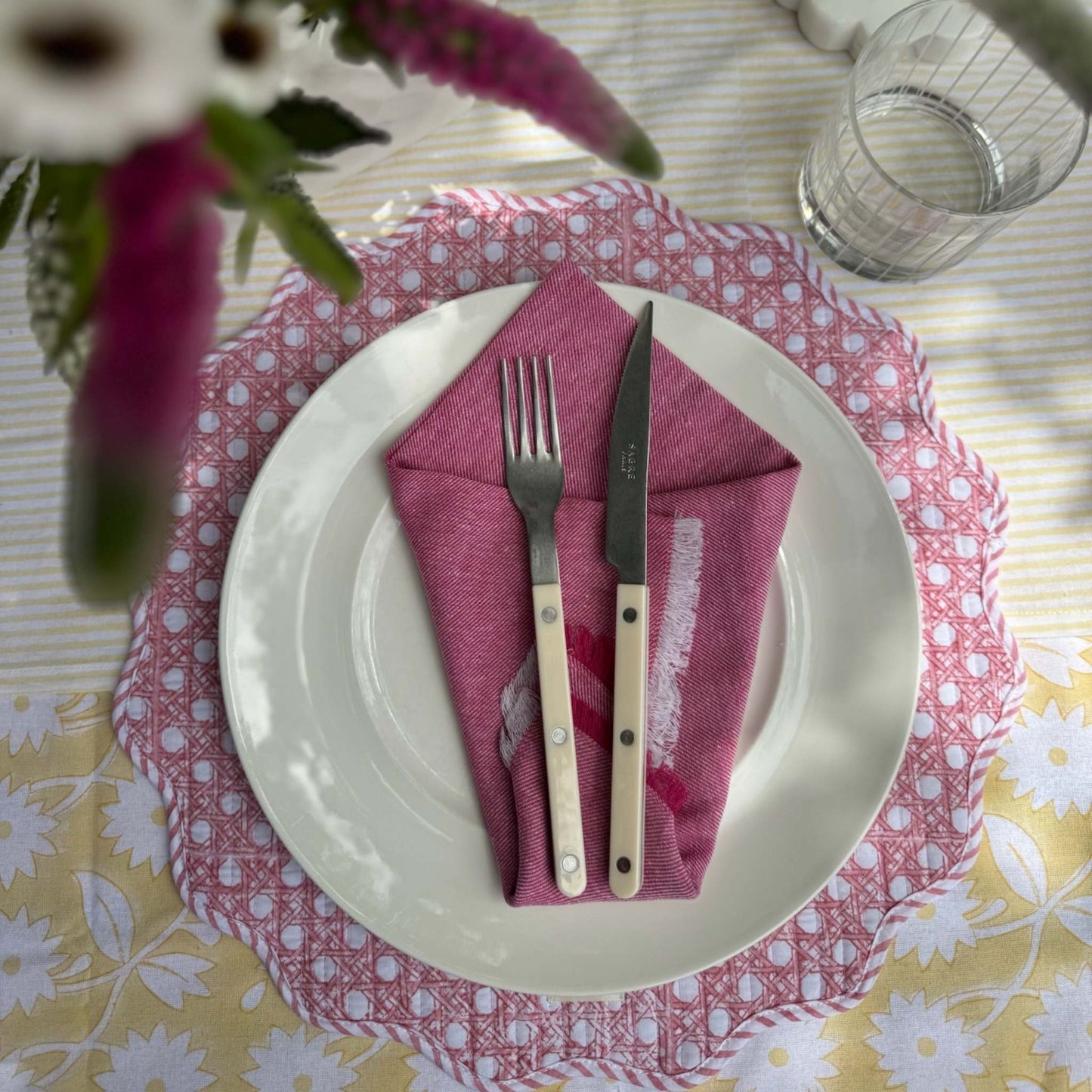 Pink Daisy & Cane Weave Round Placemats - Set of 4
